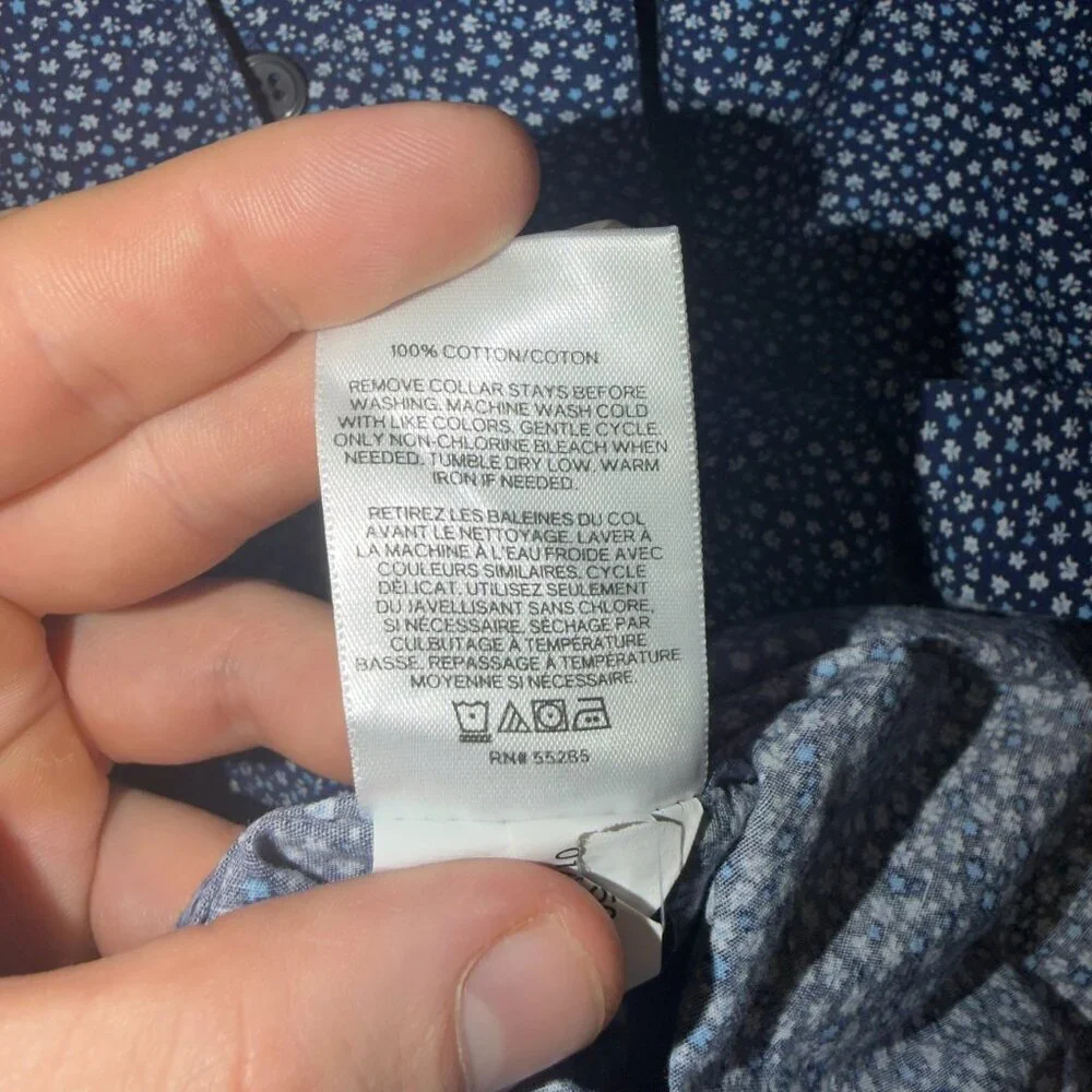 Express Men’s XL Extra Slim Long Sleeve Button Up Shirt Blue Print - Picture 6 of 7